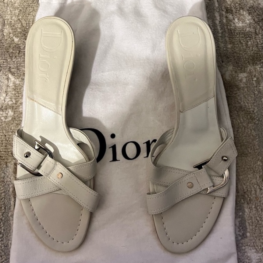 Dior White Slide Sandals Eu39.5 Us9-9.5